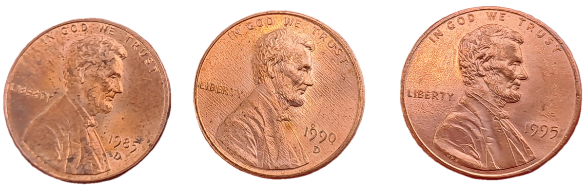 1985(D) ,1990(D) and 1995 United States 1 Cent Coins "Lincoln Memorial Cent" (bid is for all 3)