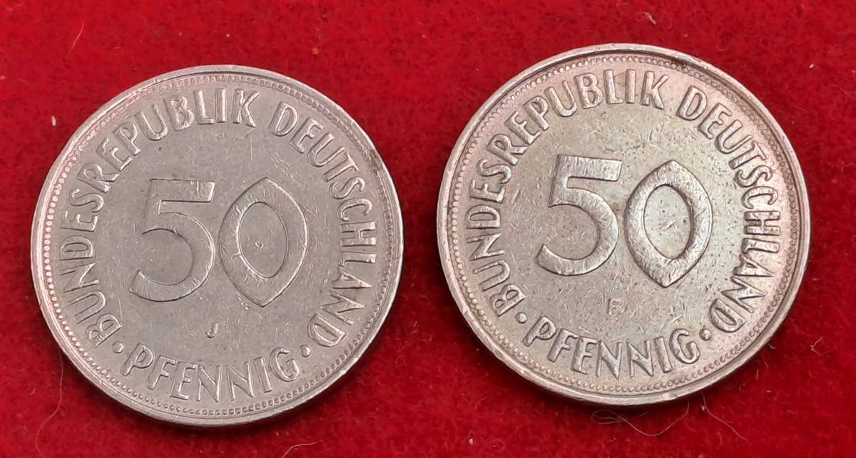 1972 and 1974 Germany 50 Pfennigs coins