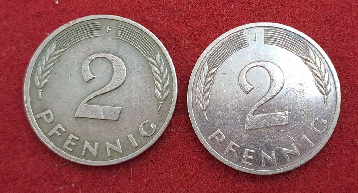 1977 and 1978 Germany 2 Pfennigs coins