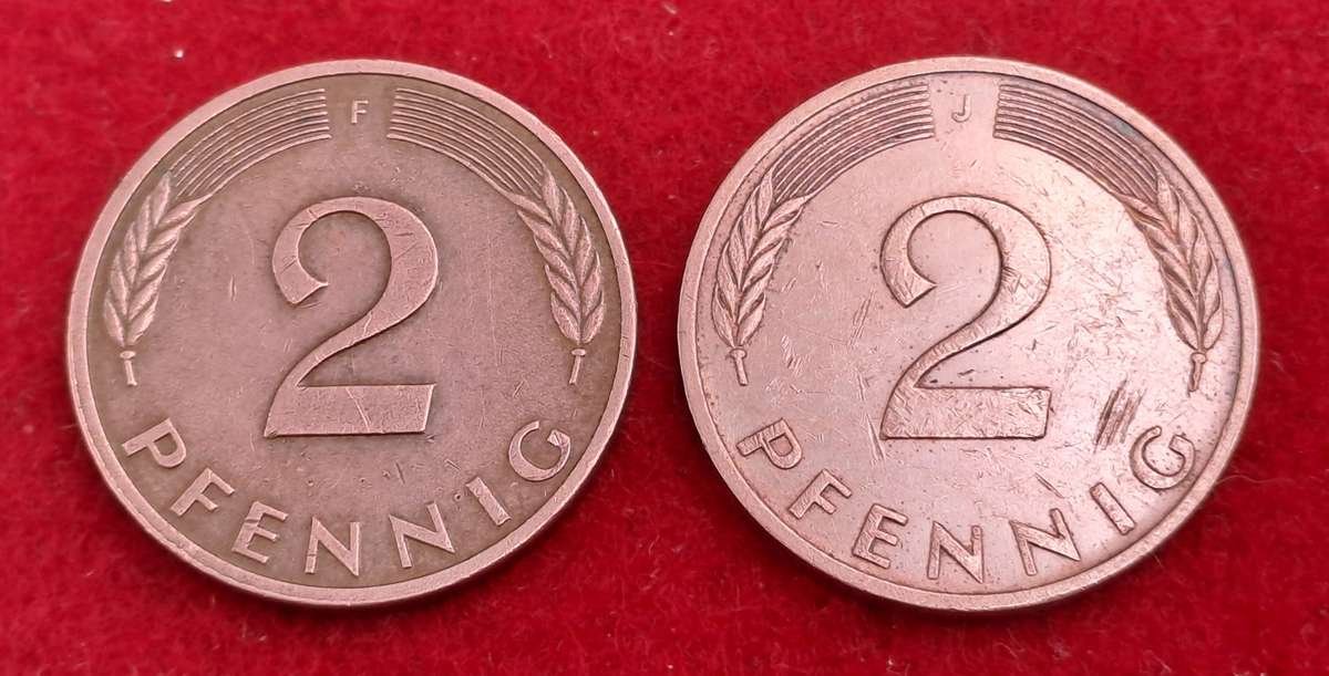 1977 and 1978 Germany 2 Pfennigs coins