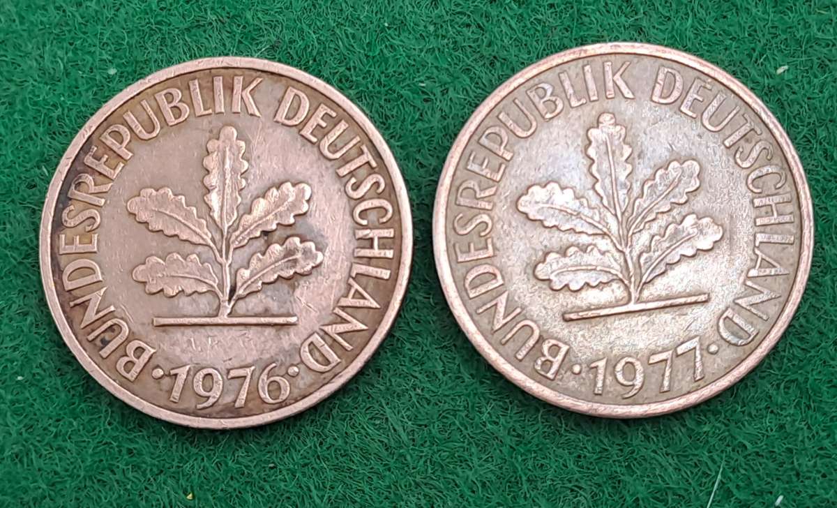 1976 and 1977 Germany 2 Pfennigs coins