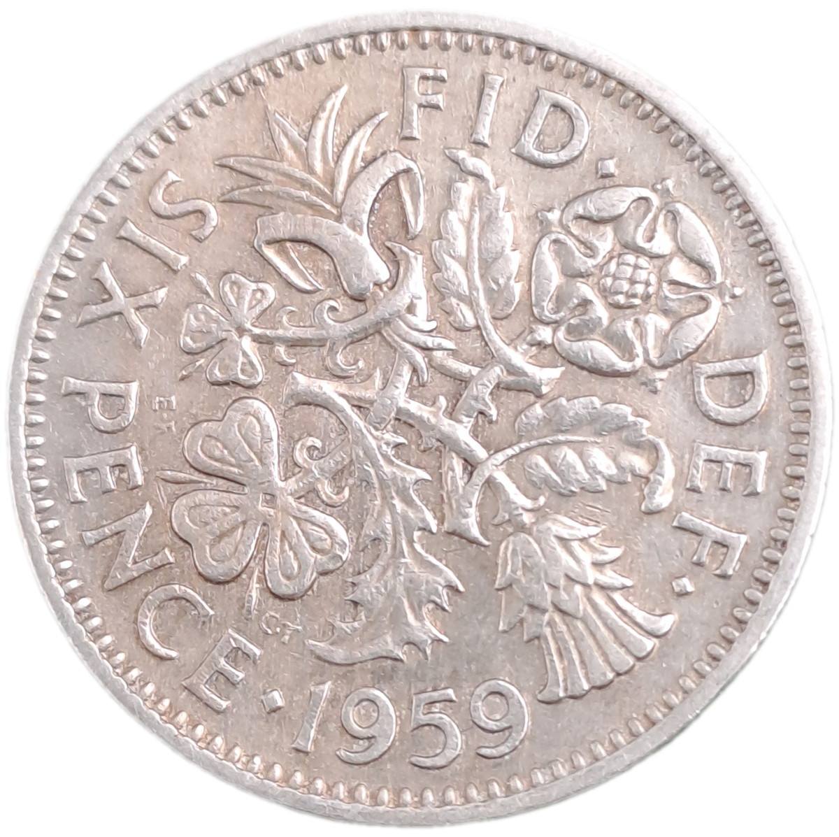 1959 United Kingdom 6 Pence - Elizabeth II 1st portrait, without 'BRITT:OMN'