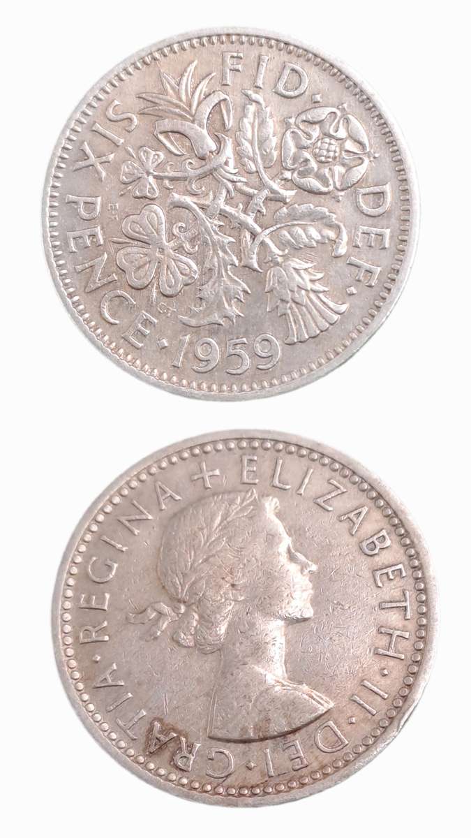 1959 United Kingdom 6 Pence - Elizabeth II 1st portrait, without 'BRITT:OMN'