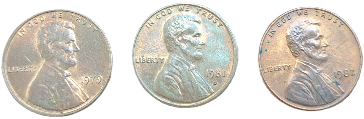 1979 ,1981 and 1982 United States 1 Cent Coins "Lincoln Memorial Cent" (bid is for all 3)