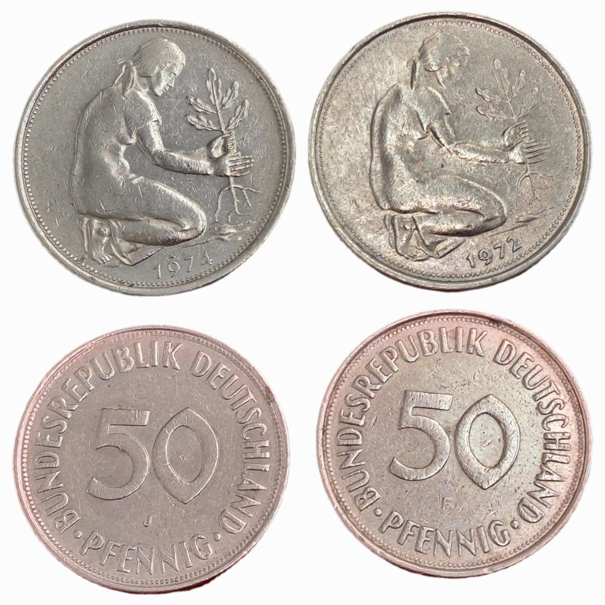 1972 and 1974 Germany 50 Pfennigs coins