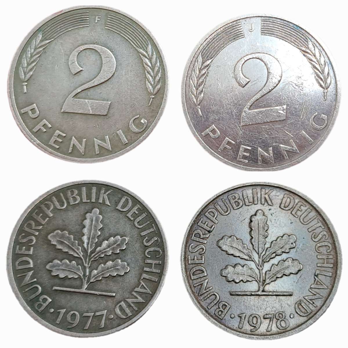 1977 and 1978 Germany 2 Pfennigs coins