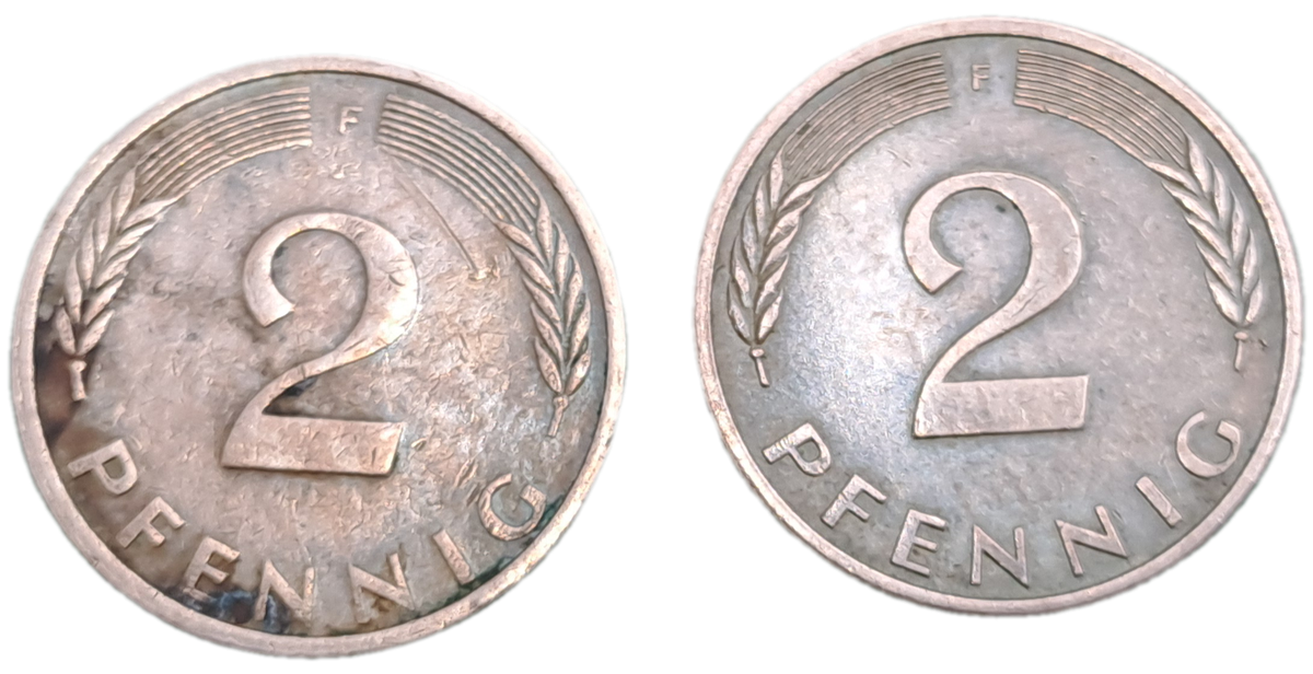 1976 and 1977 Germany 2 Pfennigs coins