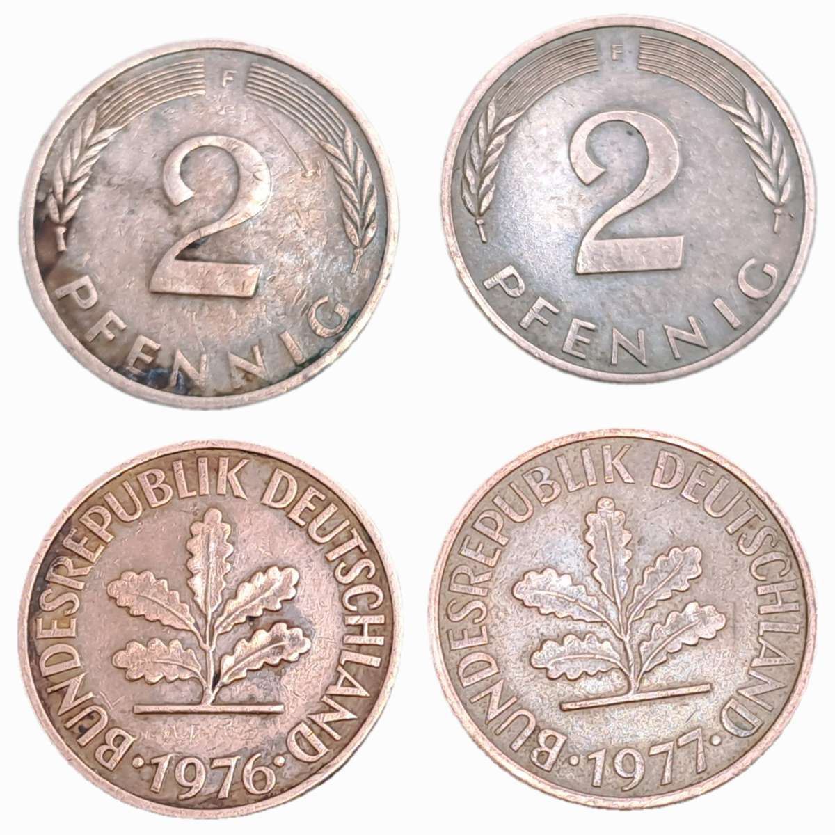 1976 and 1977 Germany 2 Pfennigs coins
