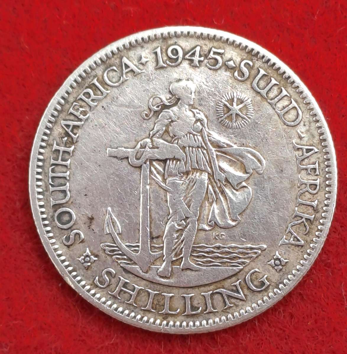 1945 South Africa  SILVER 1 Shilling - George VI Rex Imperator-Circulated (Low Mintage)