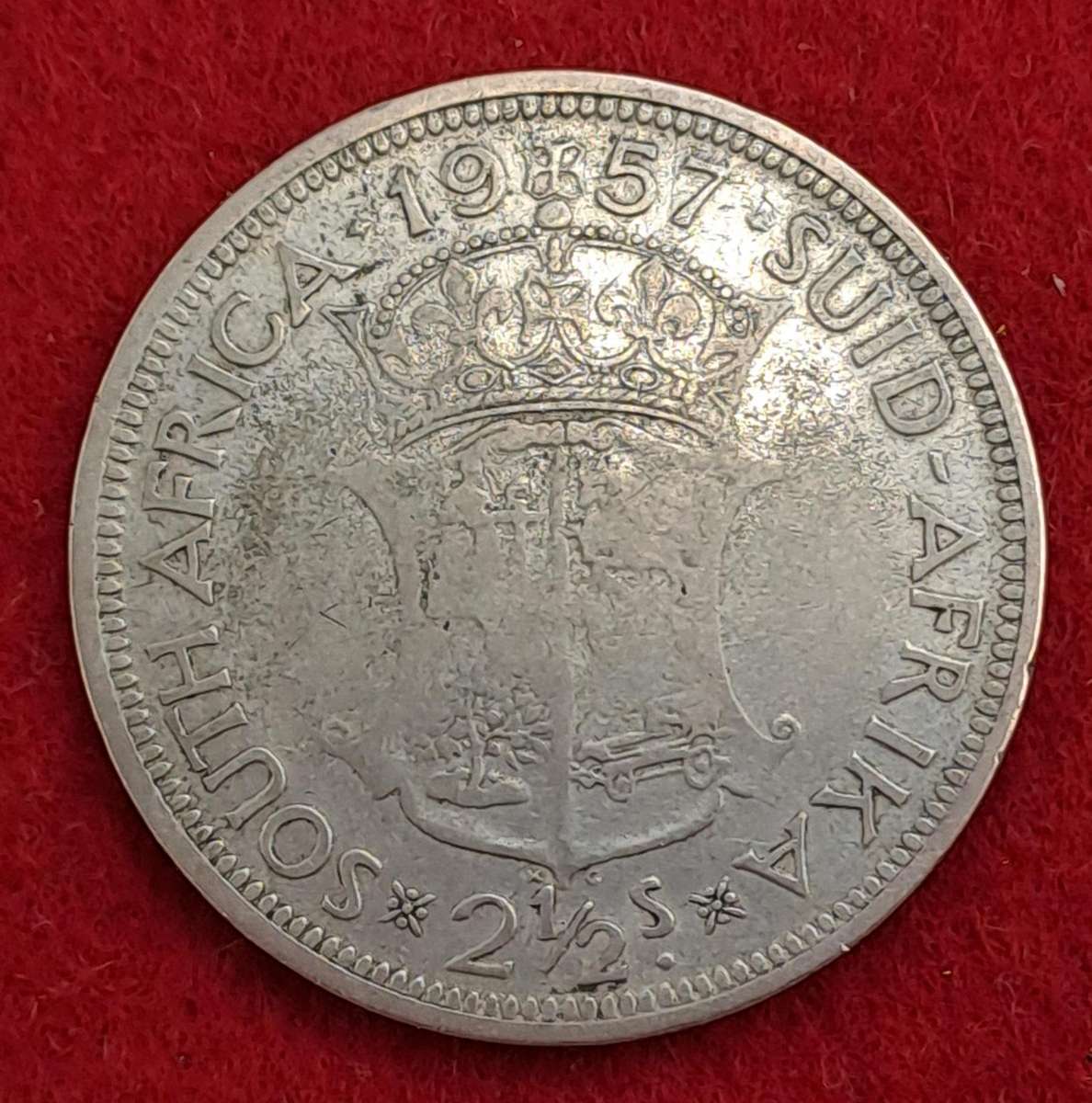 1957 South Africa  SILVER 2½ Shillings - Elizabeth II 1st portrait -Circulated