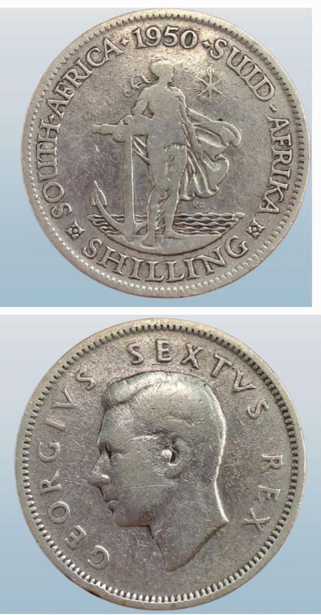 1950 South Africa  SILVER 1 Shilling - George VI Sextus Rex, Shilling -Circulated