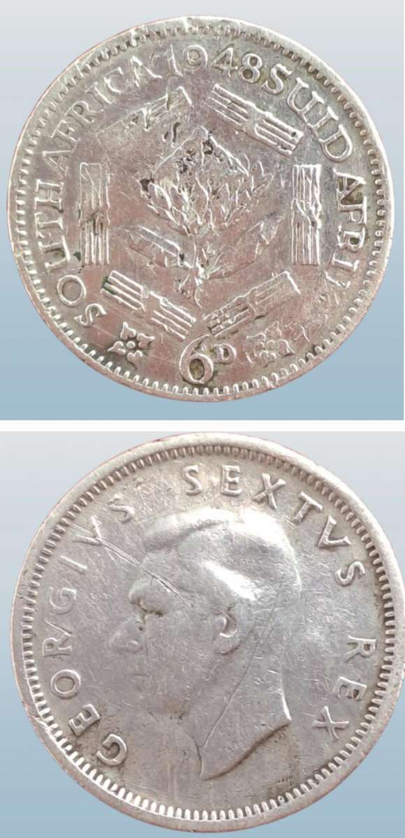 1948 South Africa  SILVER 6 Pence - George VIt -Circulated