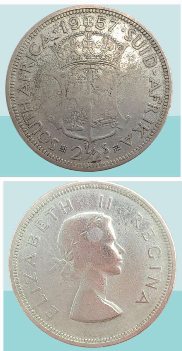 1957 South Africa  SILVER 2½ Shillings - Elizabeth II 1st portrait -Circulated