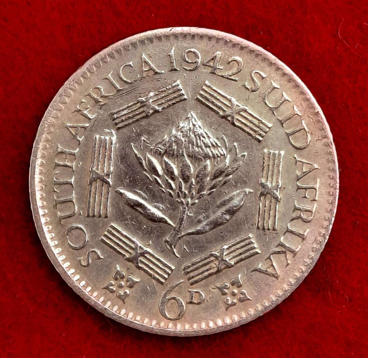 1942 South Africa  SILVER 6 Pence - George VI Rex Imperator