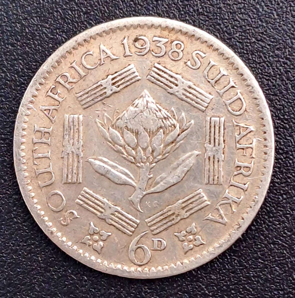1938 South Africa 6 Pence 80% Silver - George VI Rex Imperator