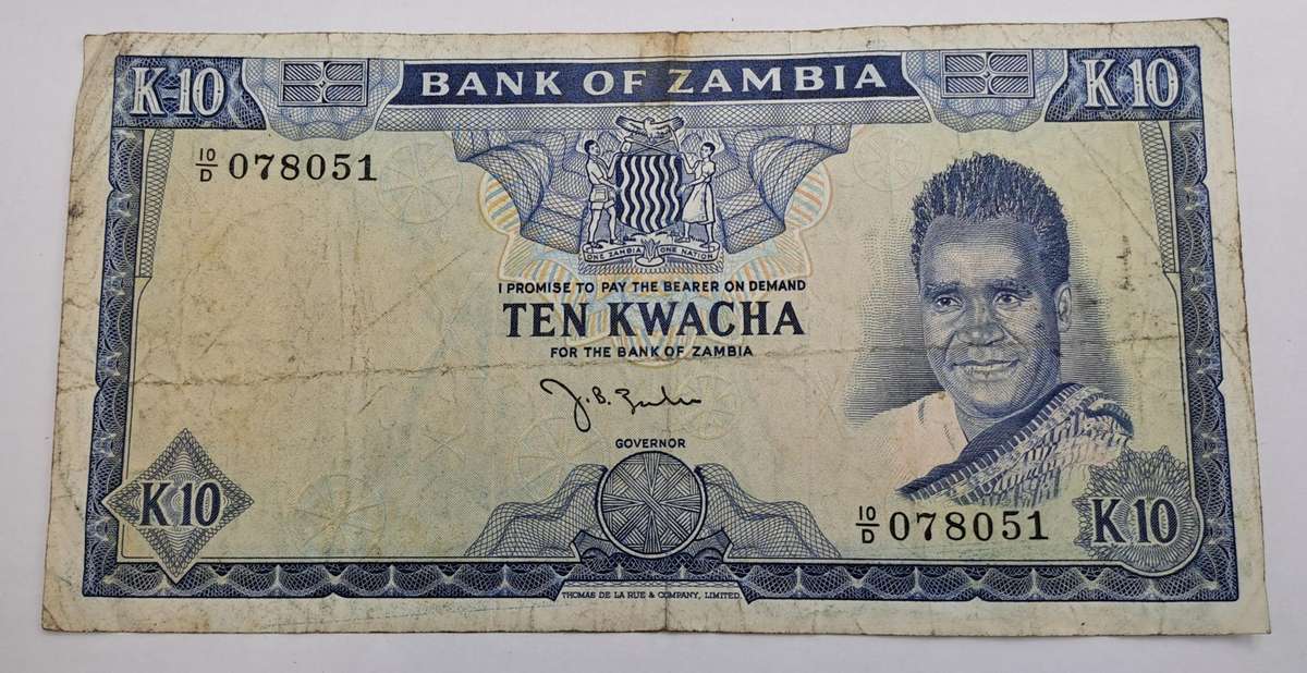 Rare!! 1969 Zambia 10 Kwacha - Bank note