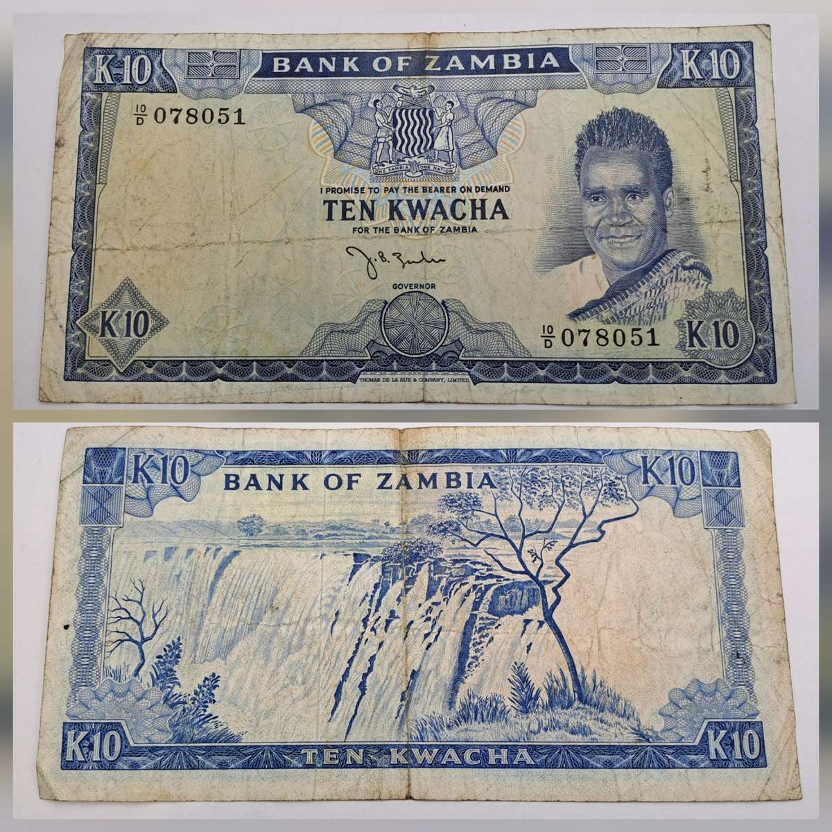 Rare!! 1969 Zambia 10 Kwacha - Bank note