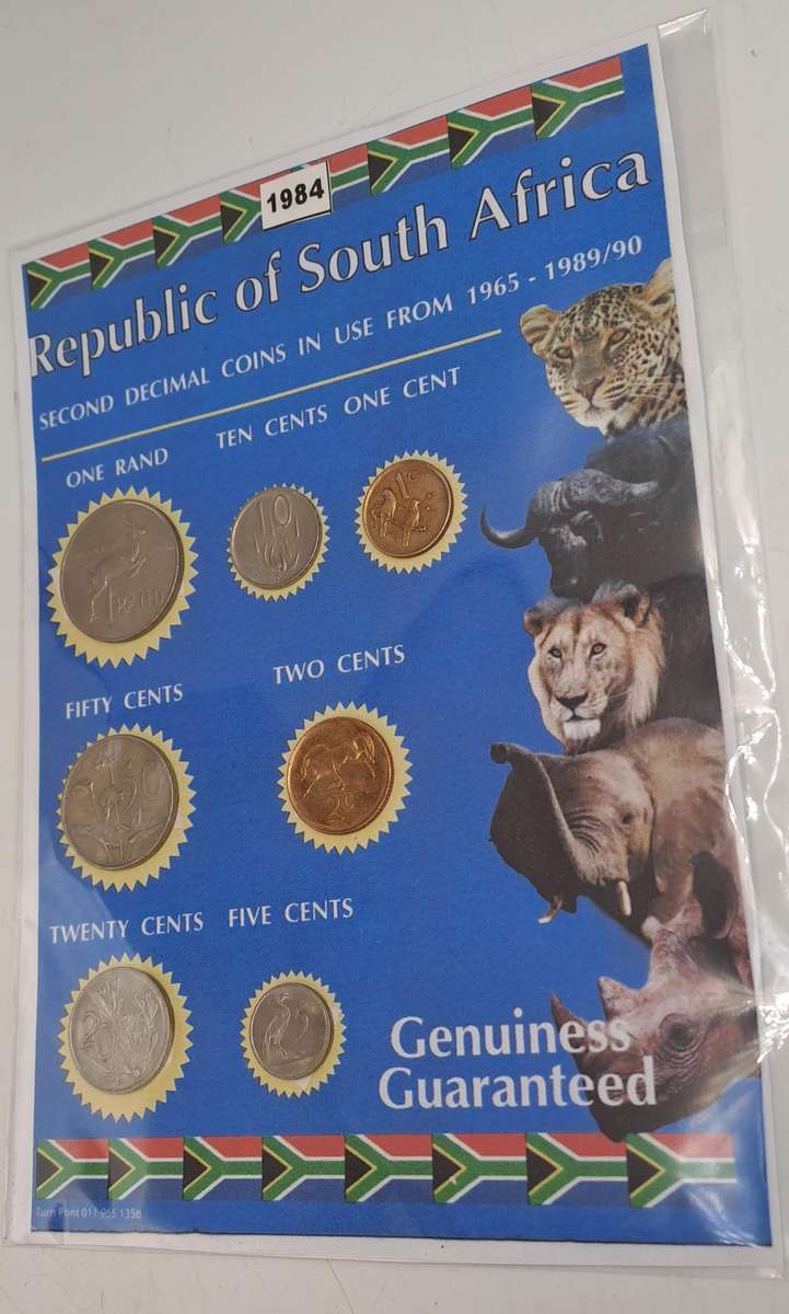1984 Republic Of South Africa full set of 7 Coins on a Printed Sheet-Circulated Coins