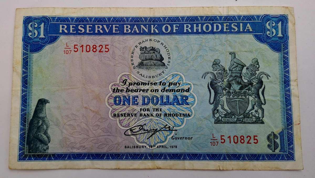 1978 Rhodesia 1 Dollar Bank Note (Rhodes Watermark)
