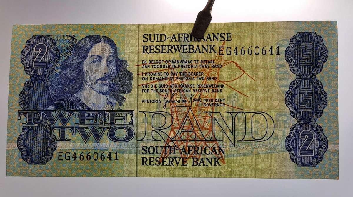 1984 South Africa R2 Note Gerhard de Kock -Afrikaans -English