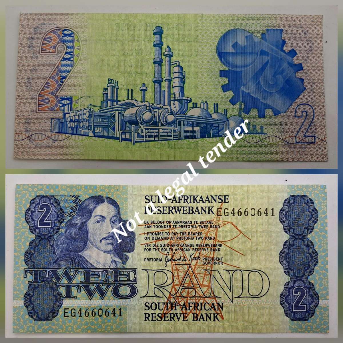 1984 South Africa R2 Note Gerhard de Kock -Afrikaans -English