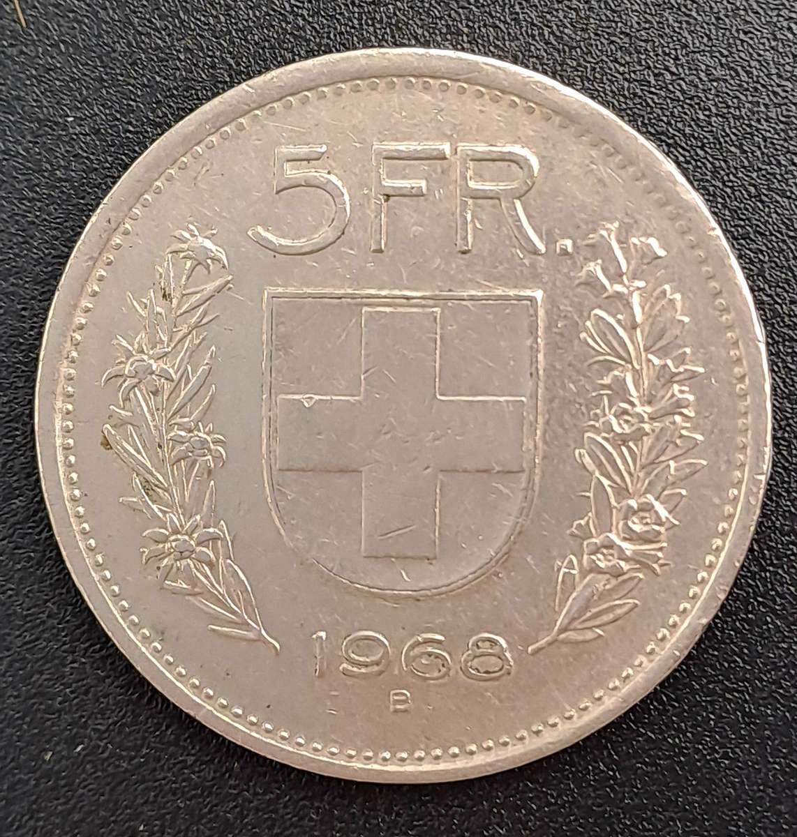 1968 Switzerland 5 Francs Herdsman, copper-nickel, embossed edge