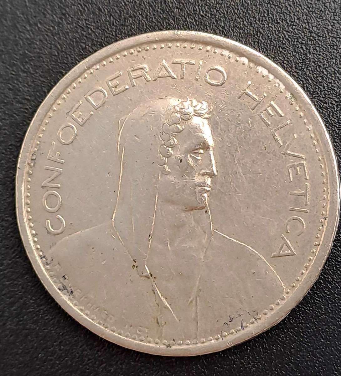 1968 Switzerland 5 Francs Herdsman, copper-nickel, embossed edge