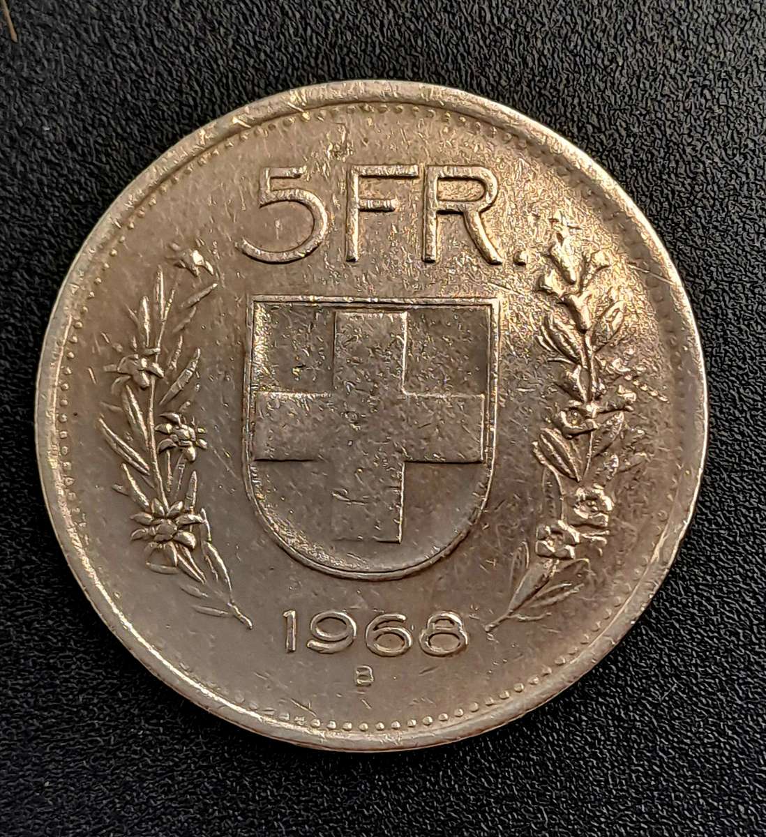 1968 Switzerland 5 Francs Herdsman, copper-nickel, embossed edge