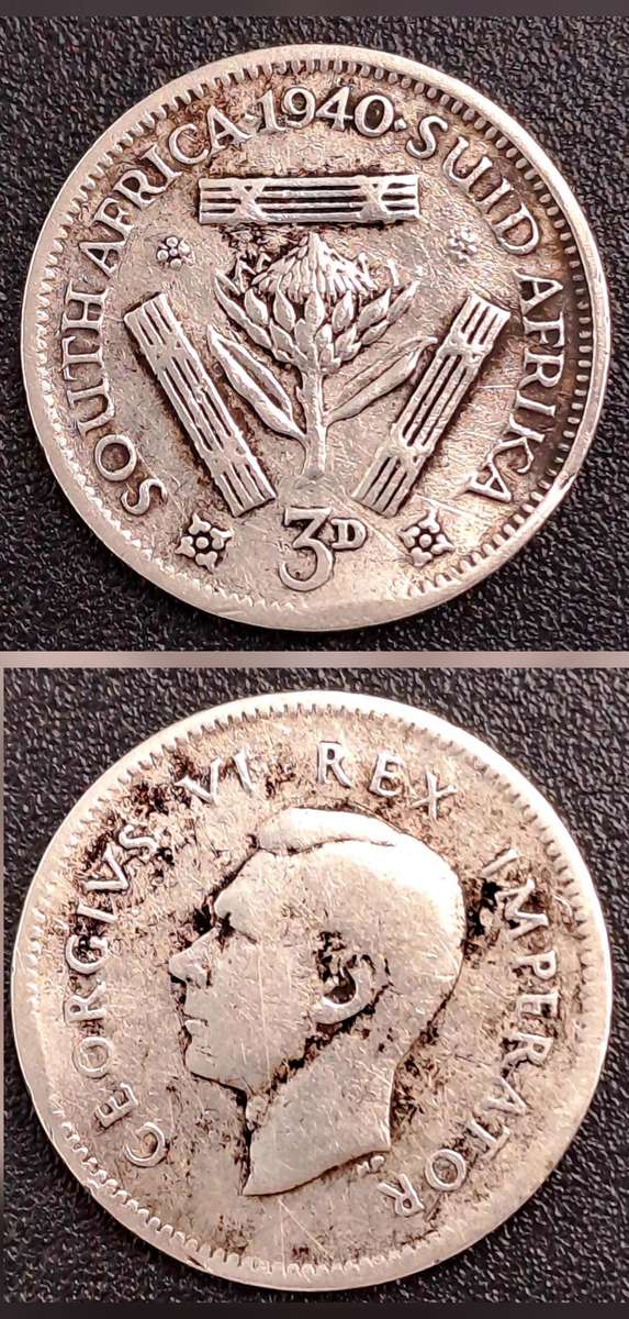 1940 South Africa Union Silver 3 Pence -George VI Rex Imperator