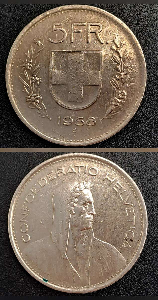 1968 Switzerland 5 Francs Herdsman, copper-nickel, embossed edge