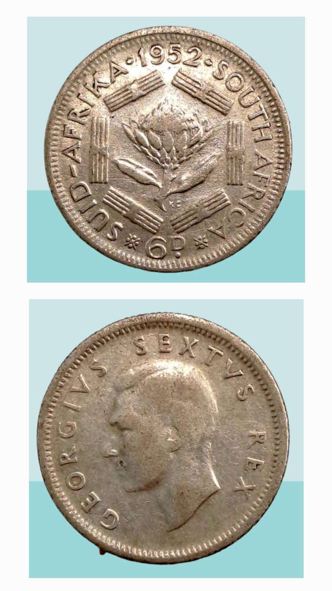 1952 South Africa Silver 6 Pence - George VI
