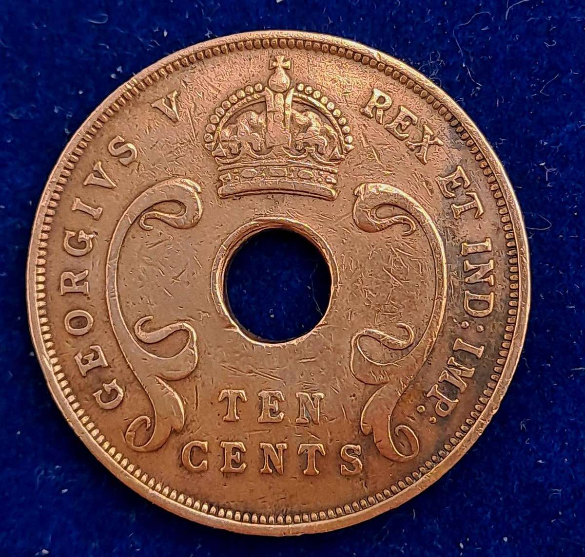 Antique 1925 East Africa 10 Cents - George V
