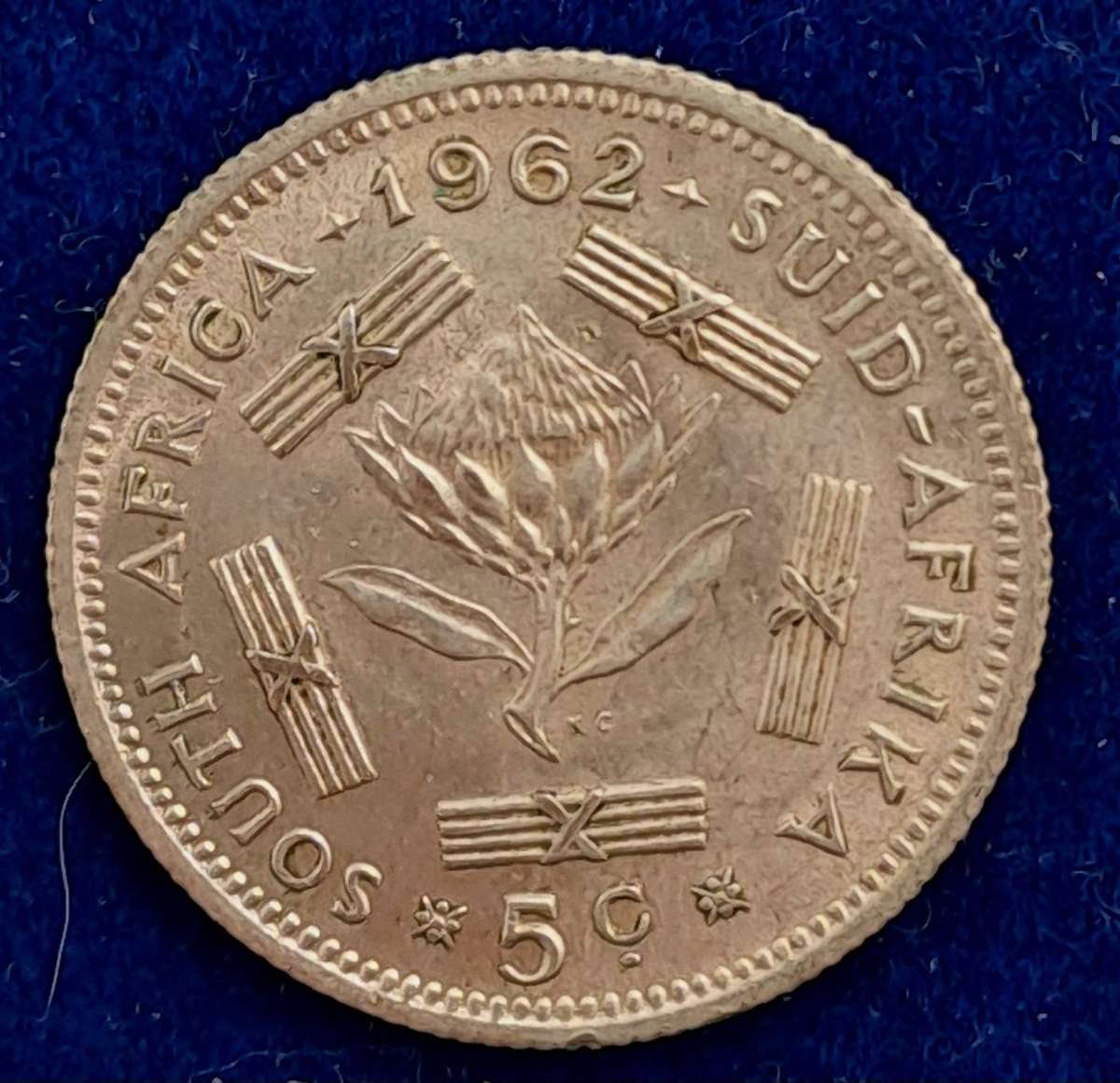 1962 South Africa  Silver (.500) 5 Cents 1st decimal series