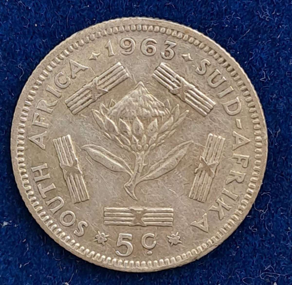 1963 South Africa  Silver (.500) 5 Cents 1st decimal series