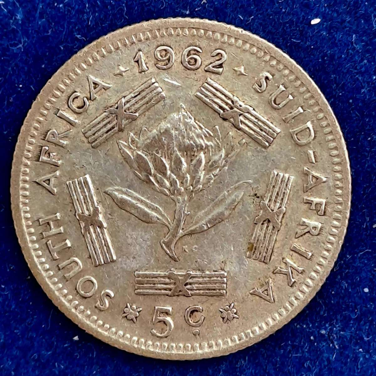 1962 South Africa  Silver (.500) 5 Cents 1st decimal series