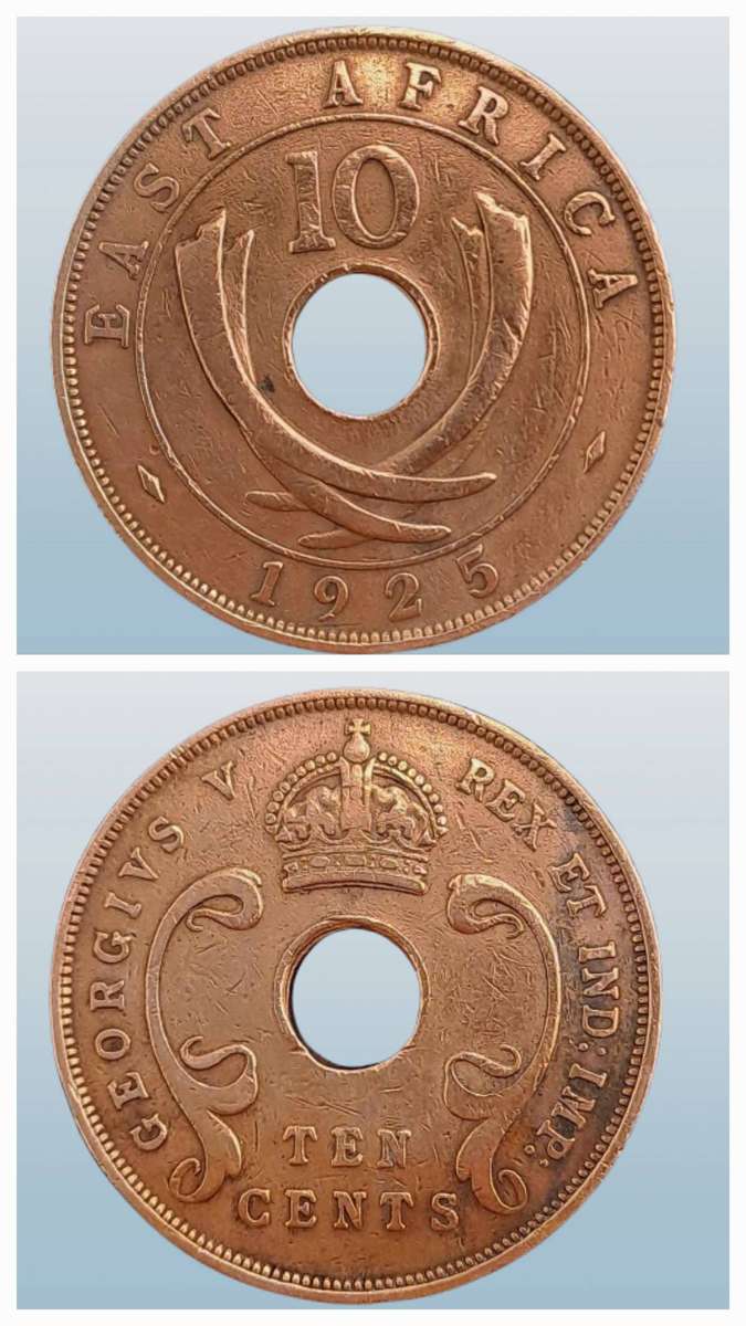 Antique 1925 East Africa 10 Cents - George V