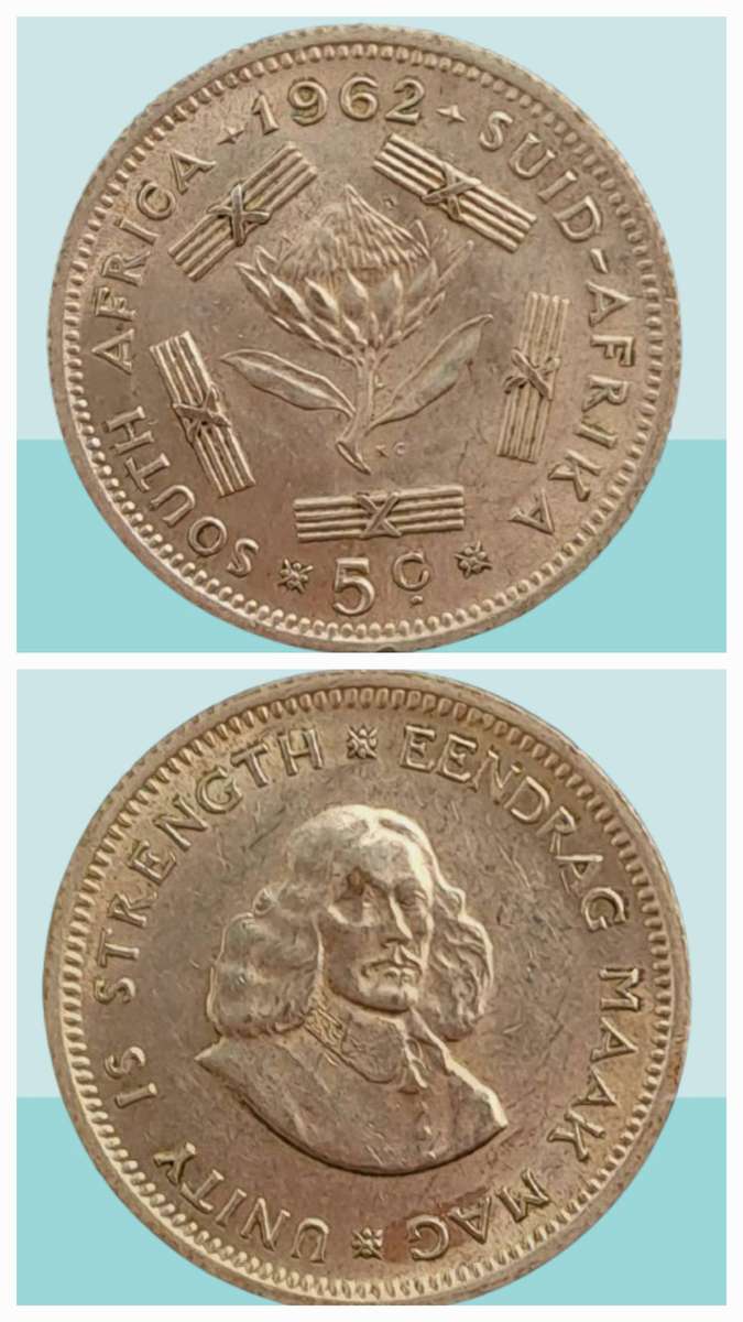 1962 South Africa  Silver (.500) 5 Cents 1st decimal series