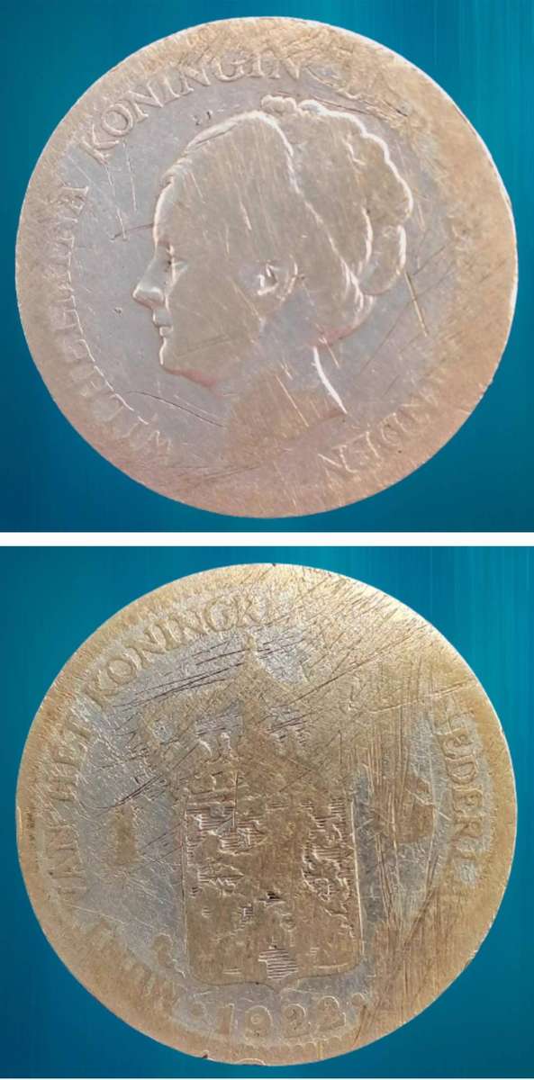 Antique 1922 Nederland Silver (.720) 1 Gulden - Wilhelmina (see Condition)