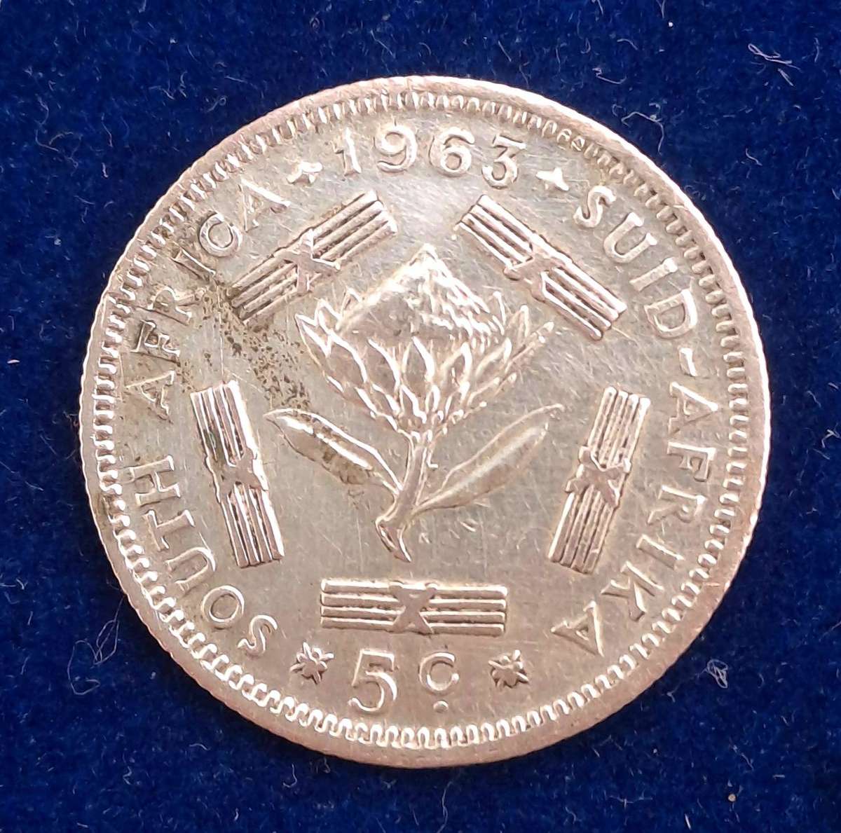 1963 South Africa  Silver (.500) 5 Cents 1st decimal series