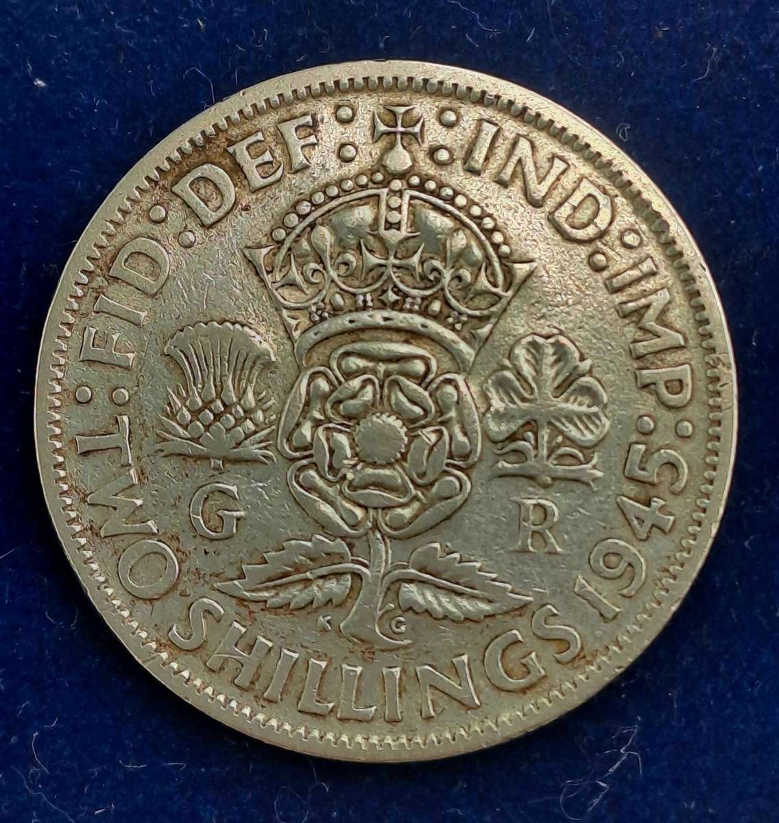 1945 UNITED KINGDOM Silver (.500) 2 Shillings - George VI with 'IND:IMP'