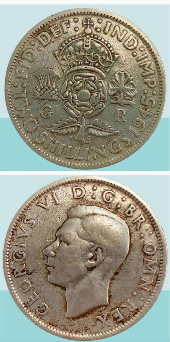 1945 UNITED KINGDOM Silver (.500) 2 Shillings - George VI with 'IND:IMP'