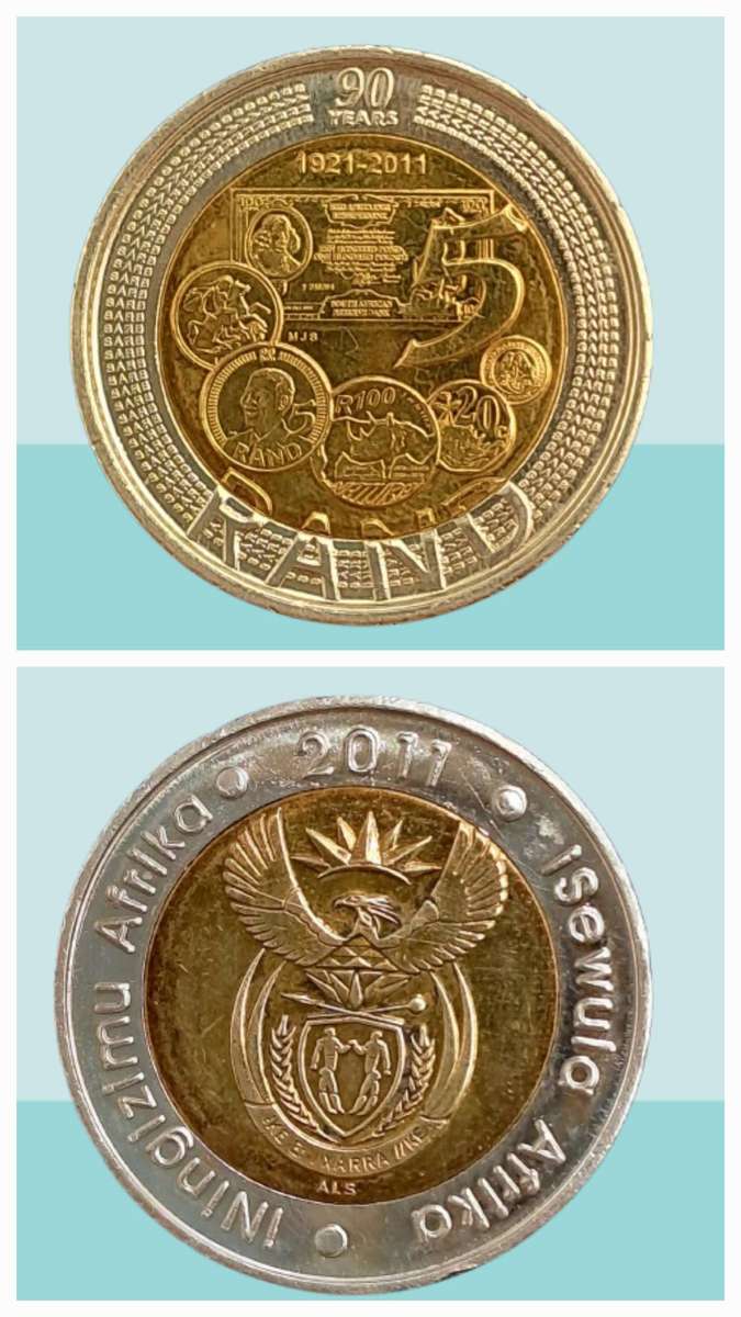 2011 South Africa 5 Rand -90 Years South African Reserve Bank