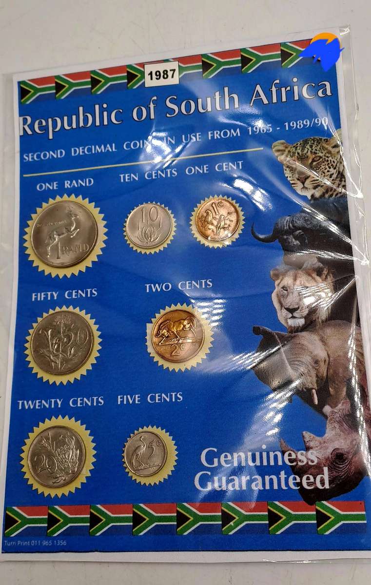 1987 Republic Of South Africa full set of 7 Coins on a Printed Sheet-Circulated Coins