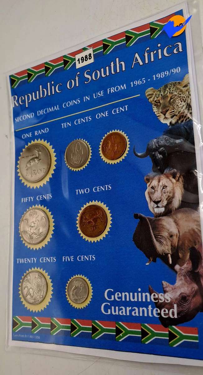 1988 Republic Of South Africa full set of 7 Coins on a Printed Sheet-Circulated Coins