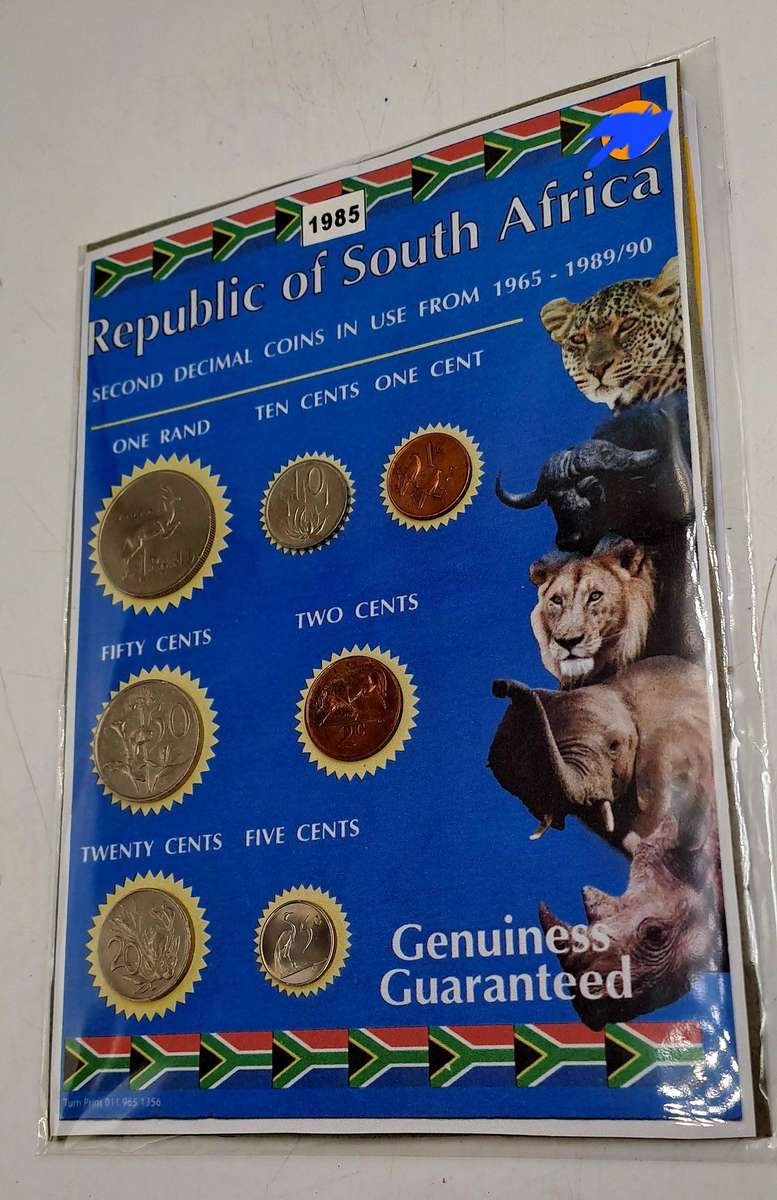 1985 Republic Of South Africa full set of 7 Coins on a Printed Sheet-Circulated Coins