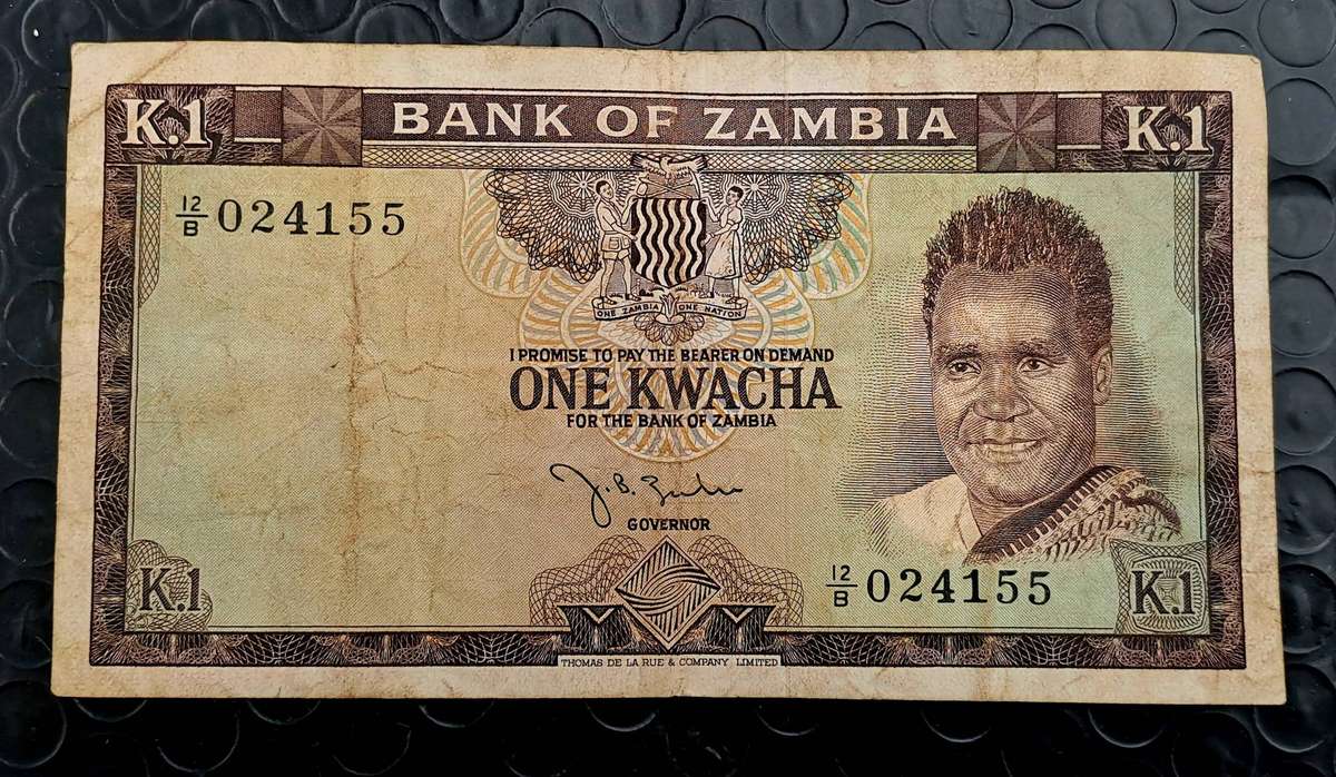 1978 Zambia  1 Kwacha Bank Note -Circulated