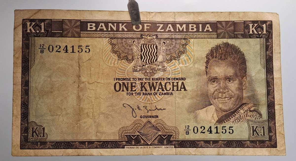 1978 Zambia  1 Kwacha Bank Note -Circulated