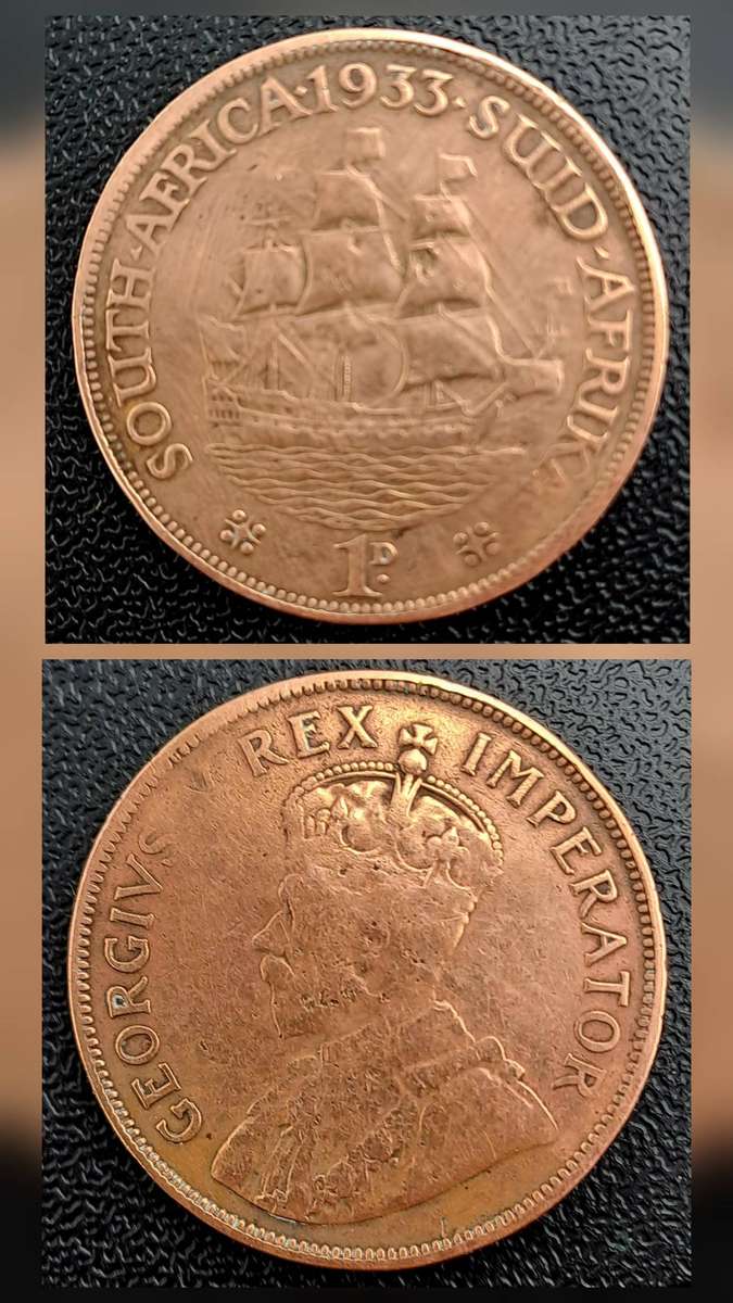 1933 South Africa- 1 Penny - George V 1D (Low Mintage 224918)