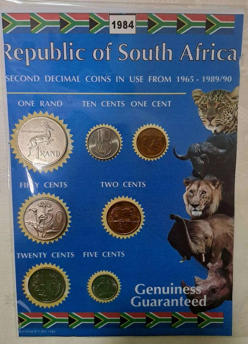 1984 Republic Of South Africa full set of 7 Coins on a Printed Sheet-Circulated Coins