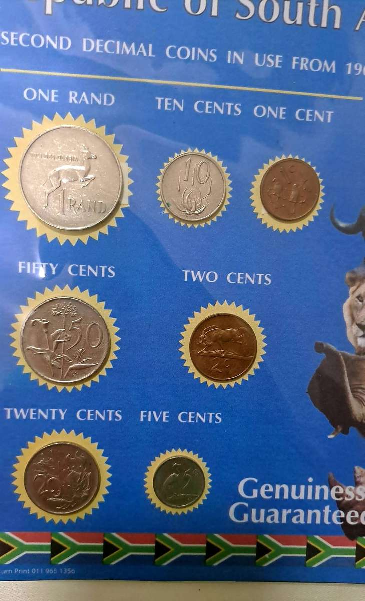 1979 Republic Of South Africa full set of 7 Coins on a Printed Sheet-Circulated Coins